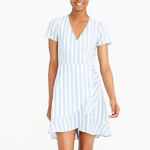 J. CREW Blue White Striped Faux Wrap Dress 0 - Picture 15 of 16
